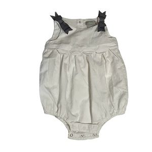 Piper Rose Romper l Off White with Grey Bows l 12 Mo